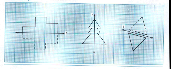 Along each figure shown below, a line l has been drawn. Complete the symmetrical figures by drawing a figure on the other side such that the line l becomes the line of symmetry:
