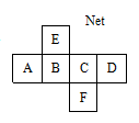 Write answers to the following questions :   A net to prepare a cube is given in the figure. If the base of the cube be letter B, which letter will not be adjacent to letter B ?