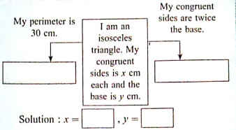 Complete the following activity:  There are instructions written near the arrows, From equations and solve: