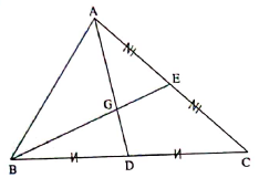 Choose the correct alternative answer for each of the following questions: :  In the figure, G is the centroid where medians AD and BE intersect. If BG = 10 cm, then GE = …. .