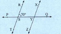 In the figure , line RT is parallel to line XZ and line PQ is the transversal. If  mangleRSY= 70^@, then find mangleSYZ and mangleZYQ.