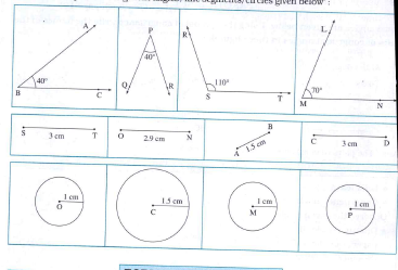 Name the pairs of congruent angles /line segments/circles given below.