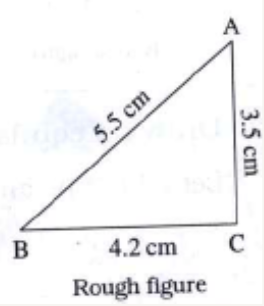 Draw the triangle with the measures given below:   In triangle ABC, l(AB) = 5.5 cm, l(BC) = 4.2 cm, l(AC) = 3.5 cm.