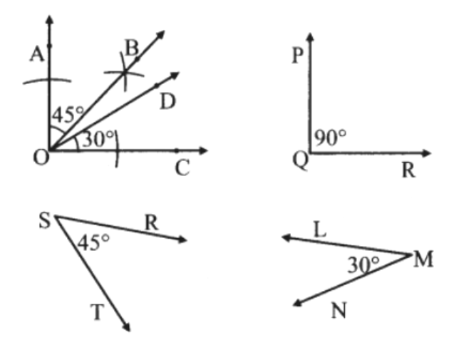 Some angles are given below. Using the symbol of congruence write the names of the pairs of congruent in these figres: