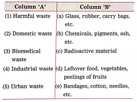 Match the items in Column 'A' with the proper ones in Column 'B' and explain their impact on the enviroment: