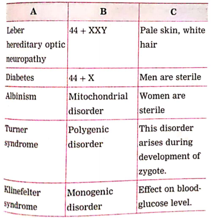 Match the columns/ How are the items in groups A,, B and C inter-related?