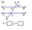 AB|\|CD হলে নীচের কোণগুলির মান লেখো- x= ,y=