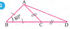 চিত্রে AB=BC , AC=CD এবং angleABC=80^2 তবে angleADC -এর পরিমাপ কত লেখো |
