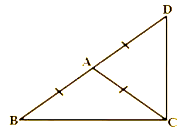 DeltaABC is an isosceles triangle in which AB = AC.  Side BA is produced to D such that AD = AB (see figure). Show that /BCD is a right angle.