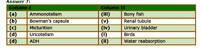 Match the items of column I with those of column II: