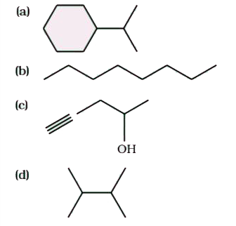 Expand each of the following bond-line formulas to show all the atoms including carbon and hydrogen   (a)