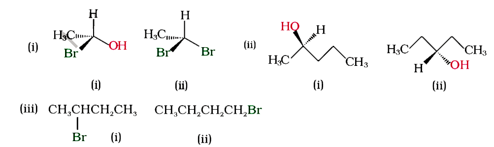 Identify chiral and achiral molecules in each of the following pair of compounds. (Wedge and Dash representations according to Class XI, Fig. 12.1). ltbgt