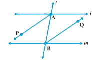 यदि आकृति में, एकांतर अंत:कोणों के समद्विभाजक AP और BQ समांतर हैं, तो दर्शाइए कि l//m हैं |