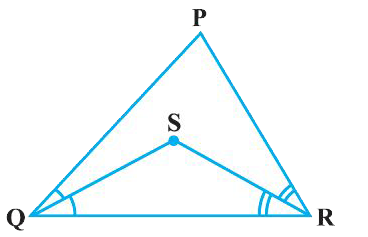 आकृति में,  PQ gt PR  है तथा QS तथा RS क्रमशः angle Q और angle R  के समद्विभाजक है। दर्शाइए कि S gt SR  है।