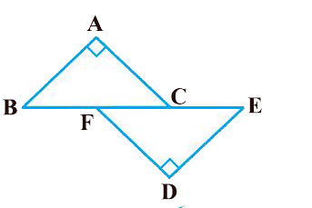 आकृति में, BA | AC  और DE | DF  इस प्रकार है कि BA = DE और BF = EC है। दर्शाइए कि Delta ABC ~= Delta DEF  है।