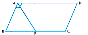 आकृति  में, समांतर चतुर्भुज ABCD की भुजा BC पर एक बिंदु P इस प्रकार स्थित है कि angleBAP= angleDAP है।  सिद्ध कीजिये कि AD= 2CD है।