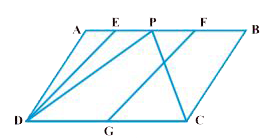आकृति में, ABCD और EFGD दो समांतर चतुर्भुज है तथा G भुजा CD का मध्य-बिंदु है। तब, ar (DPC) = (1)/(2) ar (EFGD) है।