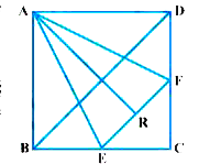 ABCD एक वर्ग है। E और F क्रमशः BC और CD भुजाओ के मध्य-बिंदु है। यदि R रेखाखण्ड EF का मध्य-बिंदु है तो सिद्ध कीजिए कि ar (AER) = ar (AFR) है।