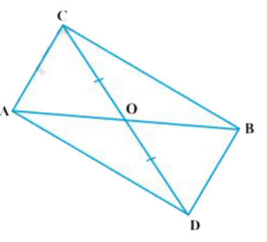 आकृति में, ABC और ABD एक ही आधार AB पर स्थित दो त्रिभुज हैं। यदि रेखाखंड CD रेखाखंड AB द्वारा 0 पर समद्विभाजित होता है, तो दर्शाइए कि  क्षेत्रफल (Delta ABC) = क्षेत्रफल (Delta ABD) है।
