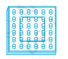 नीचे दी गयी आकृति में एक जियोबोर्ड दर्शाया गया है। जिसमें रबड़ बैंड की सहायता से एक आयत बनाया गया है।   नीचे घेरा हुआ क्षेत्रफल अन्य क्षेत्रफल का जियोबोर्ड पर 75% निरूपित करता है। एक जियोबोर्ड का प्रयोग कीजिए या जियोबोर्ड का एक चित्र खींचिए, जिससे उस अन्य आकृति का 100 % क्षेत्रफल निरूपित हो-