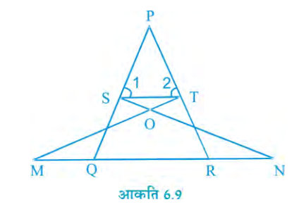 आकृति 6.9  में, यदि angle 1= angle 2  और Delta NSQ ~= Delta MTR  है, तो सिद्ध कीजिए कि Delta PTS ~ Delta PRQ  है।