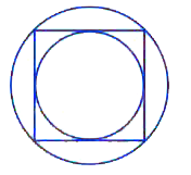 आकृति में, भुजा 5 cm वाले एक वर्ग के अंतर्गत एक वृत्त खींचा गया है तथा इस वर्ग के परिगत एक अन्य वृत्त खींचा गया है। क्या यह सत्य है कि बाहरी वृत्त का क्षेत्रफल आंतरिक वृत्त के क्षेत्रफल का दुगुना है? अपने उत्तर के लिए कारण दीजिए।