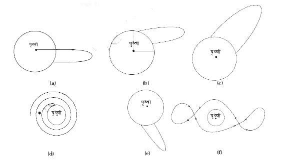 चित्र 8.2 में कई वक्र दर्शाइए गए है।  (वायु के घर्षण की उपेक्षा करके) तर्क सहित यह स्पष्ट कीजिये कि इनमे से कौन-से वक्र किसी प्रक्षेप्य के संभावित प्रक्षेप-पथ हो सकते है।