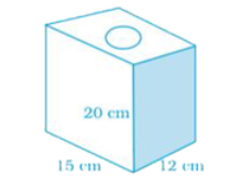 Find the area to be painted in the following block with a cylindrical hole. Given that length is 15 cm, width 12 cm, height 20 cm and radius of the hole 2.8 cm.