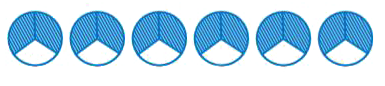 Find 2/3   of 6 using circles with shaded parts.