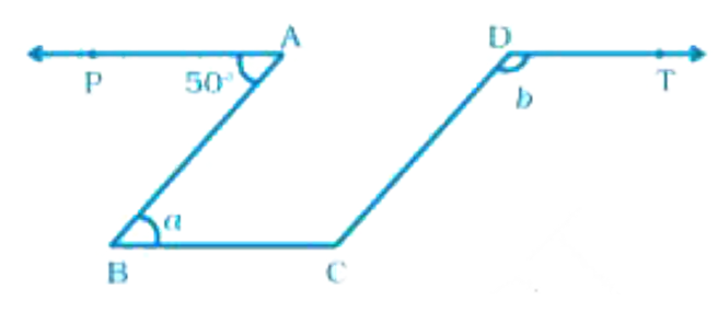 In Fig. 5.16, PA || BC || DT and AB || DC. Then, the values of a and b are respectively.