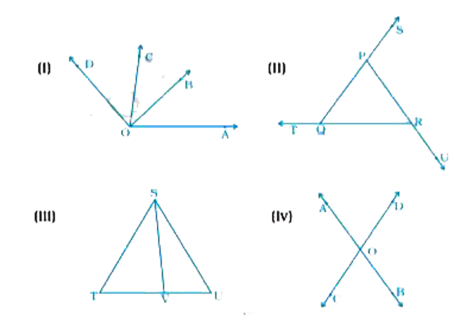 Write down each pair of adjacent angles shown in the following figures: