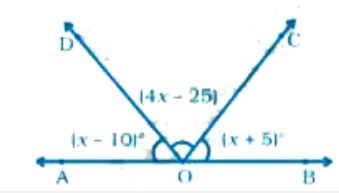 In Fig. 5.53, find the value of  BOC, if points A, O and B are collinear.