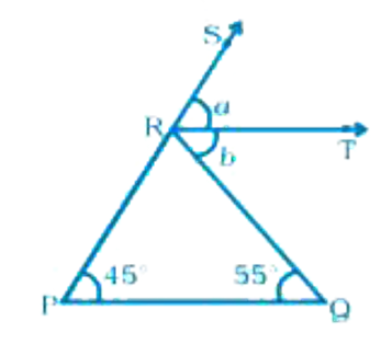 In Fig. 5.57, PQ || RT. Find the value of a + b.