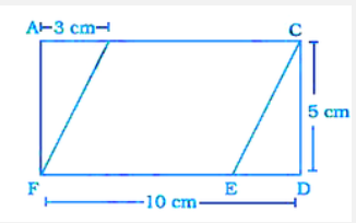 In Fig. 9.25, area of parallelogram BCEF is  cm^2  where ACDF is a rectangle.