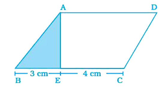In Fig. 9.35, find the area of parallelogram ABCD if the area of shaded triangle is 9 cm^2.