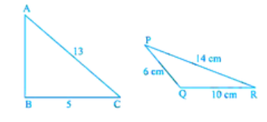 In the given triangles of Fig. 9.39, perimeter of DeltaABC = perimeter of DeltaPQR. Find the area of DeltaABC.