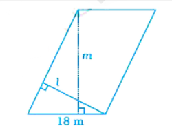 Perimeter of a parallelogram shaped land is 96 m and its area is 270 square metres। If one of the sides of this parallelogram is 18 m, find the length of the other side। Also, find the lengths of altitudes 1 and m (Fig. 9.42).