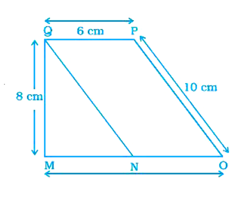 Area of parallelogram QPON is cm^2.