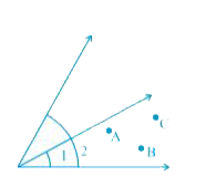 Look at Fig. 2.34. Mark a point   (a) A which is in the interior of both angle1 and angle2.   (b) B which is in the interior of only angle1.   (c ) Point C in the interior of angle1.   Now, state whether points B and C lie in the interior of angle2 also.