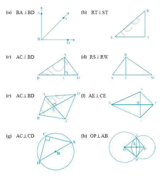 Using the information given, name the right angles in each part of Fig. 2.40: