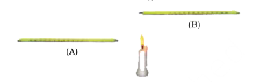 A laboratory thermometer A is kept 7 cm away on the side of the flame while a similar thermometer B is kept 7 cm above the flame of a candle as shown in figure.      Which of the thermometers, A or B, will show a greater rise in temperature? Give reason for your answer.