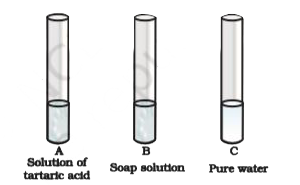 You  are provided with  three test tubes A,B and C as  shown in Figure 5.3 with  different liquids  . What will you observe  when  you put    (a)  a piece  of blue  litmus paper  in each test tube .    (b)  a piece  of red litmus  paper  in each test  tube .    (c ) a few  drops  of phenolphthalein  solution to each  test tube .