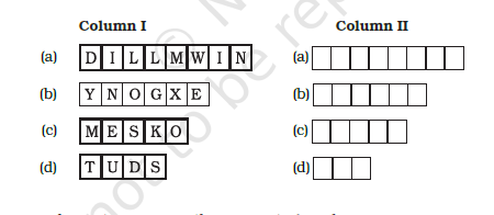 In the boxes of Column I the letters of some words got jumbled. Arrange them in proper form in the boxes given in Column II