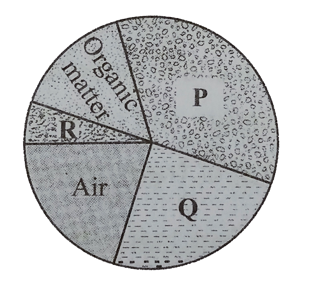 The given pie diagram represents different components of the soil. Identify P,Q and R and select the correct option