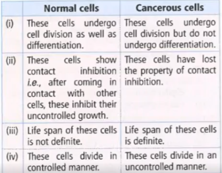 Following table summarises the differences between normal cells and cancerous cells. Pick up the wrong difference (s) and select the select the correct option.