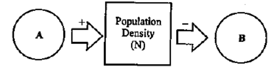 The density of a population in a given habitat during a period, fluctuates due to changes in certain basic processes. On this basis, identify A and B boxes in the given flow chart