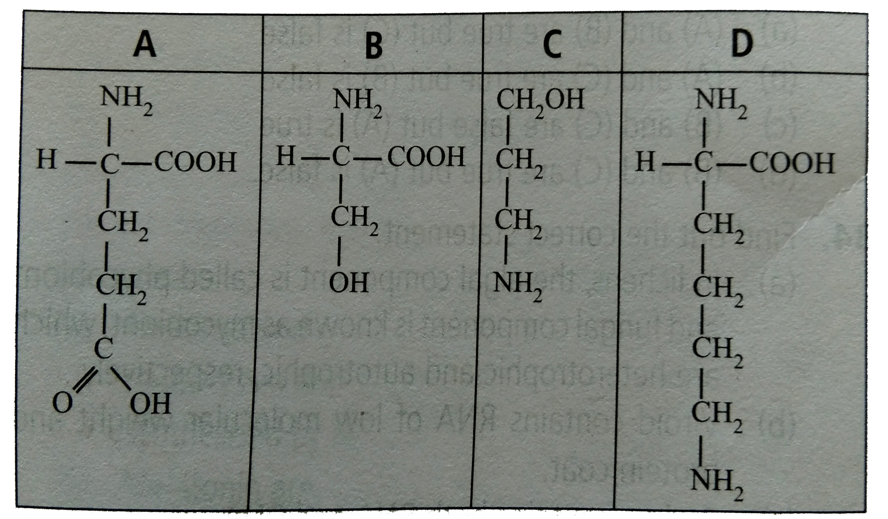 Which one out of A-D given below correctly represents the structural formula of a basic amino acid ?