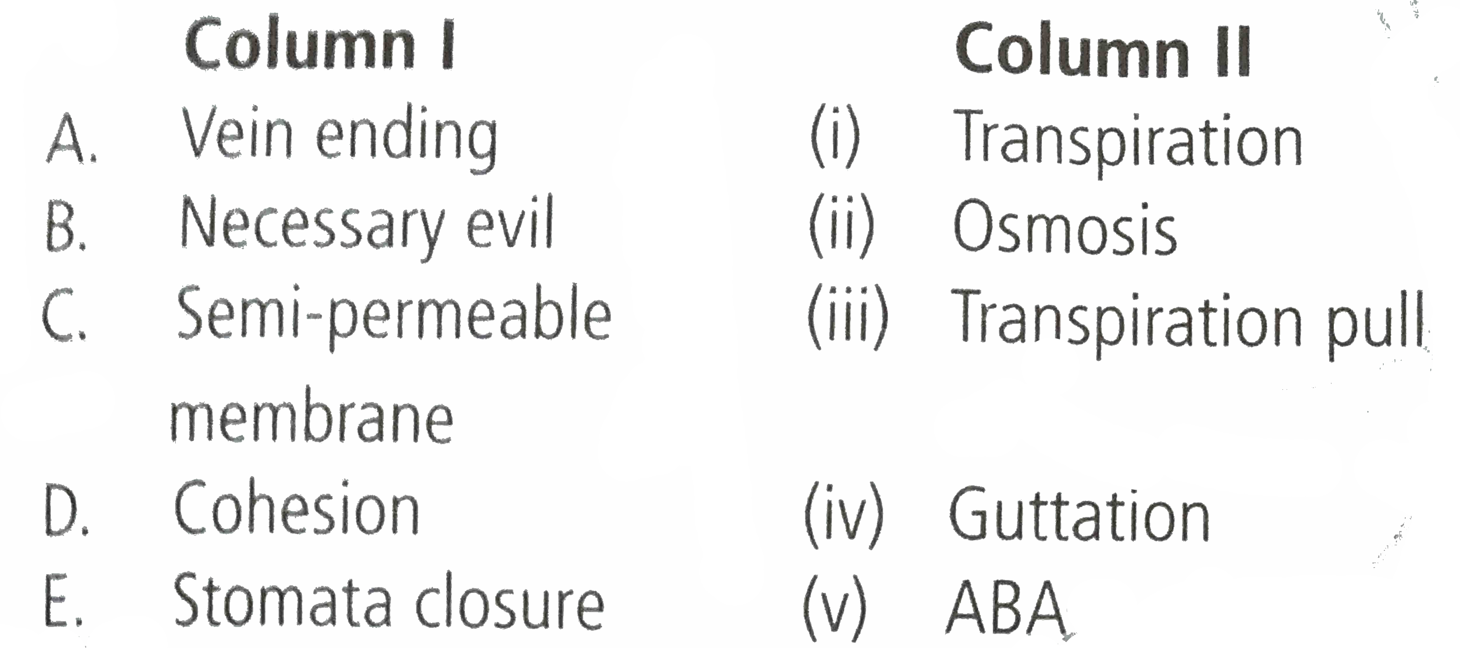 Match column I with column II and select the correct option from the codes given below.