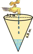 Water is pouring into a conical vessel of diameter 5.2m. And slant height 6.8 m(as shown in the adjoining ) , at the rate of 1.8 m^(3)   per minute .How long will it take to fill the vessel?