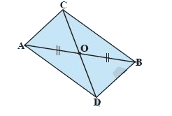 In the figure, ΔABC and ΔABD are two triangles on the same base AB. If line segment CD is bisected by bar(AB)   at O, show that ar (DeltaABC) = ar (DeltaABD).